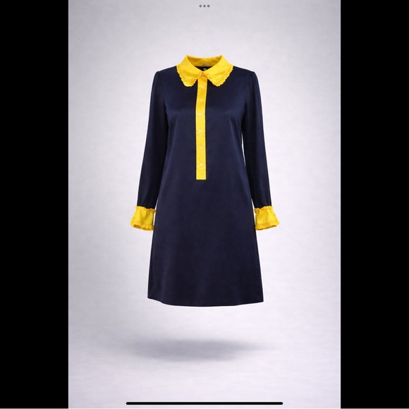 bill blass Dresses & Skirts - NWT Bill Blass 100% Silk Navy Shift Dress w/ Yellow Ruffle Collar – Size S